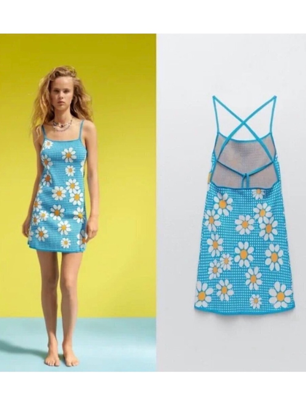 Zara Blue Daisy Crochet Mini Dress